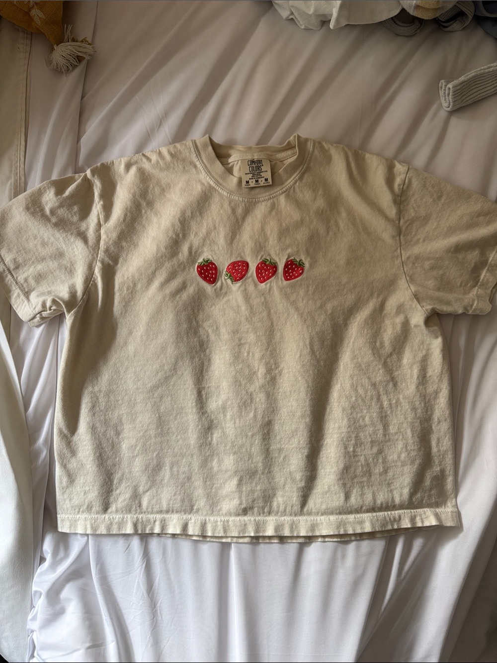 100% cotton cropped tee with strawberry embroidery
